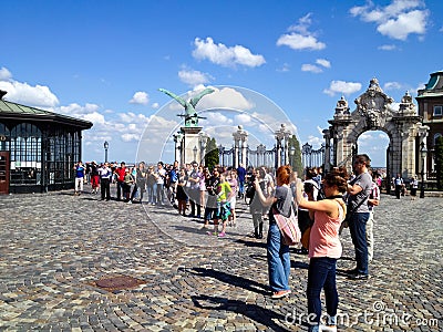 Tourists taking photos in Budapest Editorial Stock Photo