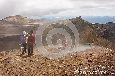Tourists on Tongariro Alpine Crossing in New Zealand Editorial Stock Photo