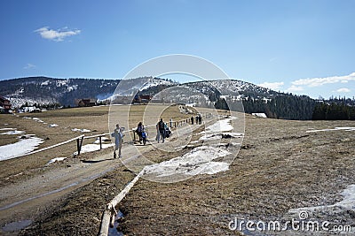 Tourists on the trail to the shelter on the Boracza hall Editorial Stock Photo