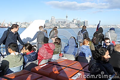 Tourists travel on a ferry in Auckland New Zealand Editorial Stock Photo