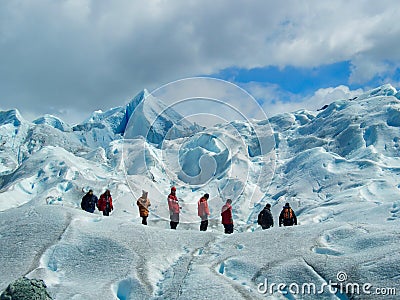 Tourists trekking on Perito Moreno Glacier in Patagonia, Argentina Editorial Stock Photo
