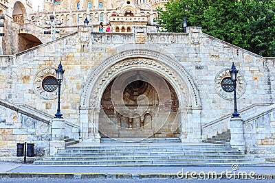 Tourists on the Trinity Square near Fisherman`s Bastion in Budapest, Hungary Editorial Stock Photo