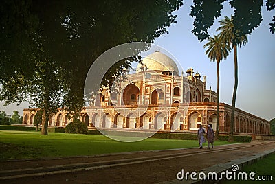 Tourists at UNESCO World Heritage Site Humayun's Tomb in Delhi Editorial Stock Photo