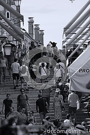 Tourists in Venice on Rialto bridge, Italy Editorial Stock Photo