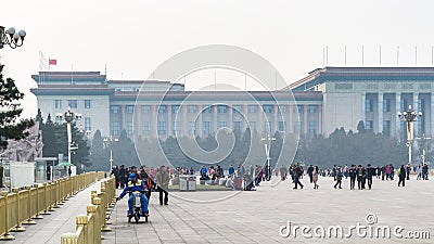 Tourists and view of Great hall of The people Editorial Stock Photo