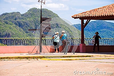 Tourists in Vinales valley, Pinar del Rio, Cuba. Copy space for text. Editorial Stock Photo