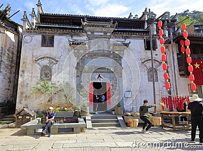 The tourists visit chinese traditional house of anhui style, adobe rgb Editorial Stock Photo