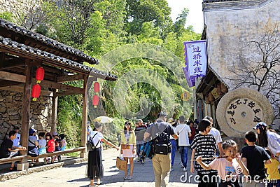 The tourists visit chinese traditional shop of anhui style, adobe rgb Editorial Stock Photo