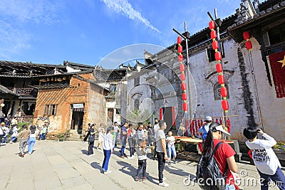 The tourists visit huangling mountain village, adobe rgb Editorial Stock Photo