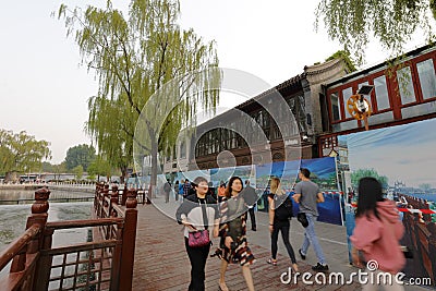 The tourists visit shichahai park, adobe rgb Editorial Stock Photo