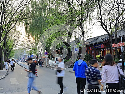 Tourists visit alley of shichahai park, adobe rgb Editorial Stock Photo