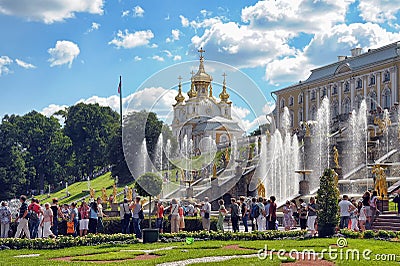 Tourists visit the sights park of Peterhof Editorial Stock Photo