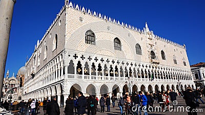 Tourists visit Venice waterfront near St Marco Square in Venice Editorial Stock Photo