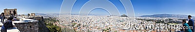 Tourists visiting the Acropolis and Athens city panorama Editorial Stock Photo