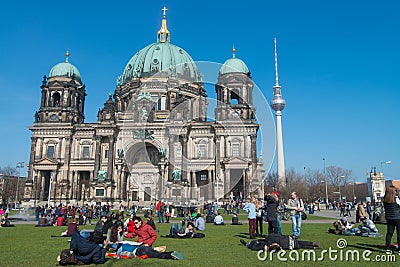 Tourists visiting Berlin Cathedral Editorial Stock Photo