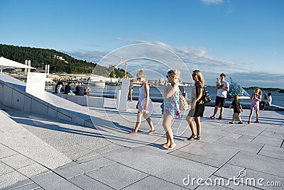 Tourists visiting Oslo opera house, Norway Editorial Stock Photo