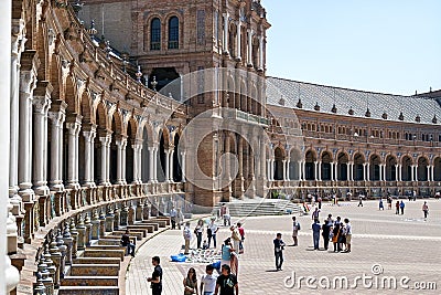 Tourists visiting Plaza de Espana, Seville, Spain Editorial Stock Photo