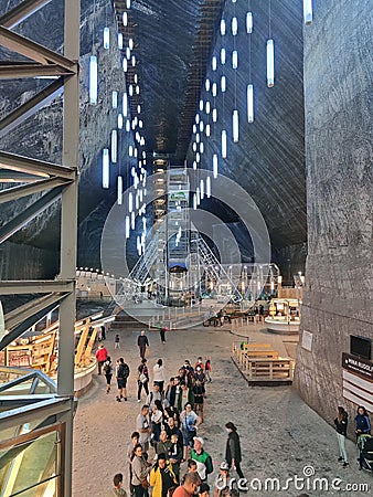 Lights in Salina Turda, Turda Salt Mine, near Cluj Napoca, Transylvania Editorial Stock Photo