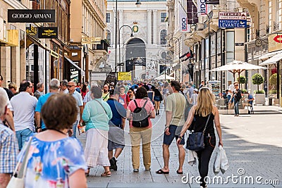 Tourists Visiting And Shopping Famous Brand Stores In Downtown Vienna Editorial Stock Photo