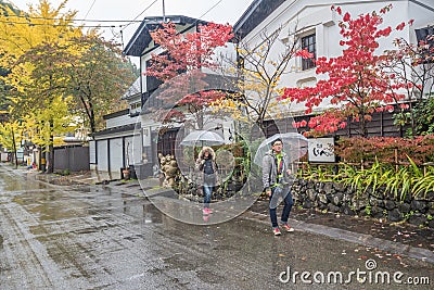 Tourists visiting on street at Kakunodate Samurai District Editorial Stock Photo
