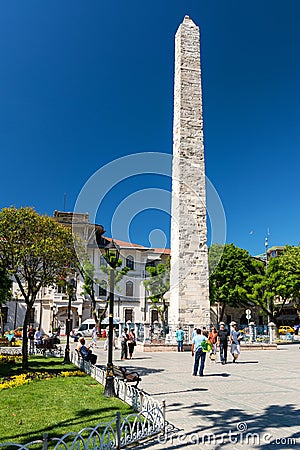 Tourists visiting the Walled Obelisk at the Hippodrome, Istanbul Editorial Stock Photo