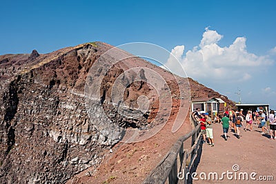 Tourists walk around the crater of Mount Vesuvius Editorial Stock Photo