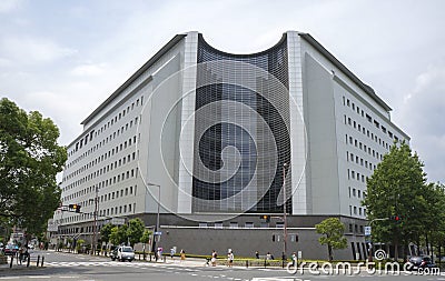 Tourists walking in front of Osaka Prefectural Police Headquarters, July 15, 2017 Editorial Stock Photo