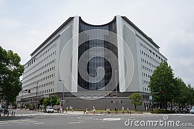 Tourists walking in front of Osaka Prefectural Police Headquarters, July 15, 2017 Editorial Stock Photo