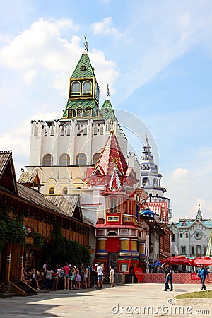 Tourists walking on the territory of the Kremlin Ishmael. Editorial Stock Photo