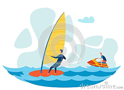 Tourists Water Activities Flat Vector Illustration Vector Illustration