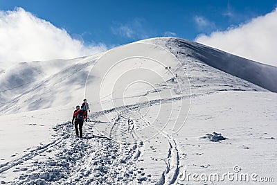 Tourists on the winter trail. Editorial Stock Photo