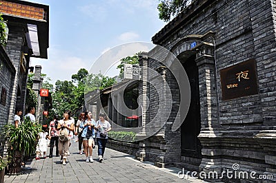 Tourists in the Zhai ALLey of Chengdu Editorial Stock Photo