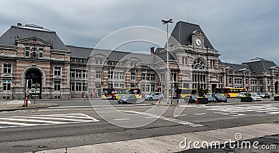 Tournai Doornik, Walloon Region - Belgium - Facade and entrance of the local railwaystation of Tournai Editorial Stock Photo