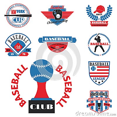 Tournament competition graphic champion professional blue red baseball logo badge sport vector. Vector Illustration