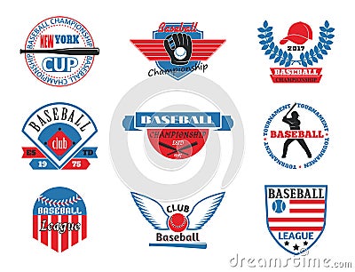 Tournament competition graphic champion professional blue red baseball logo badge sport vector. Vector Illustration