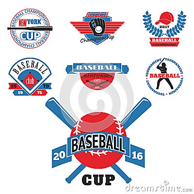 Tournament competition graphic champion professional blue red baseball logo badge sport vector. Vector Illustration