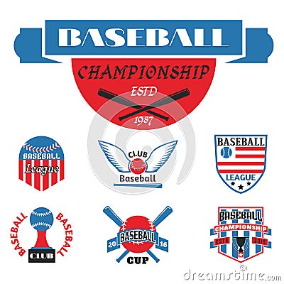 Tournament competition graphic champion professional blue red baseball logo badge sport vector. Vector Illustration