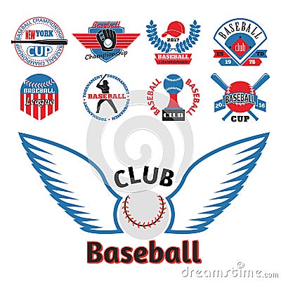 Tournament competition graphic champion professional blue red baseball logo badge sport vector. Vector Illustration