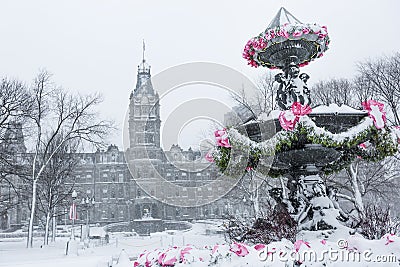 Tourny fountain Convention center in winter Stock Photo