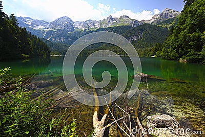 Tovel lake, italian alps Stock Photo