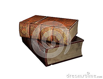 Tow old books isolated on white, 3d illustration. Vintage, antiquarian books. Back to school education concept. Cartoon Illustration