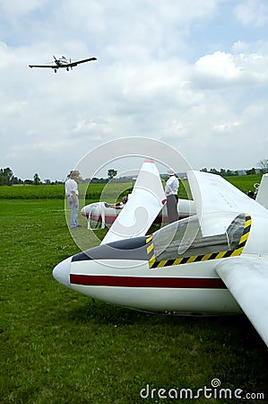 Tow Plane Landing Stock Photo
