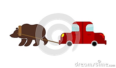 Tow in Russia. Russian Bear and car. Traditional national evacuate machine Vector Illustration