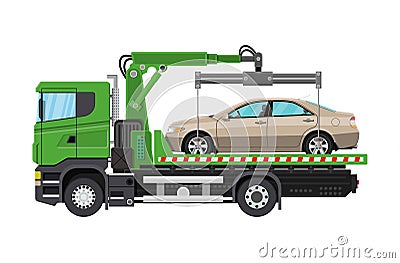 Tow truck. City road side assistance service. Vector Illustration