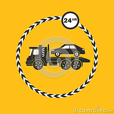 Tow truck icon on yellow background Vector Illustration