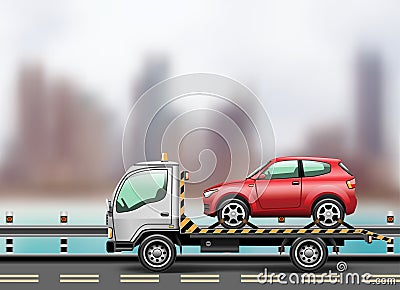 Tow truck loaded up the car Vector Illustration