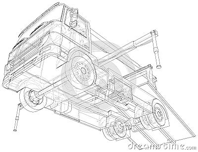 Tow truck vector. Towing car trucking vehicle transportation towage. Help on road. Wire-frame. The layers of visible and Vector Illustration