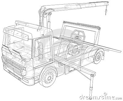 Tow truck vector. Towing car trucking vehicle transportation towage. Help on road. Wire-frame. The layers of visible and Vector Illustration