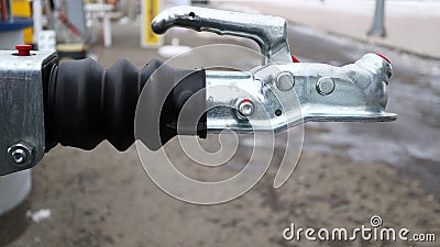 Towbar. Trailing device. Trailer with built-in inertia braking system Stock Photo