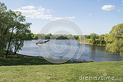 Towboat and Barge on the River Stock Photo